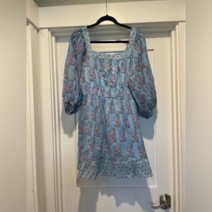 EUC M Clara the Label By Victoria Dunn dress blue blockprint size Medium woman